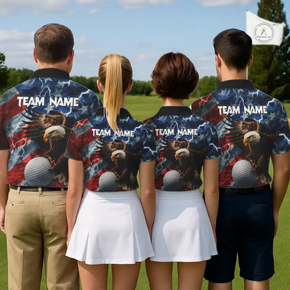 American Flag Eagle Lightning Thunder Golf Polo Shirts For Women Custom Patriotic Golf Team Jerseys NQS11503