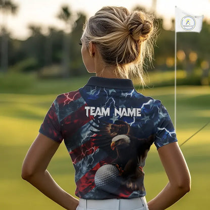 American Flag Eagle Lightning Thunder Golf Polo Shirts For Women Custom Patriotic Golf Team Jerseys NQS11503