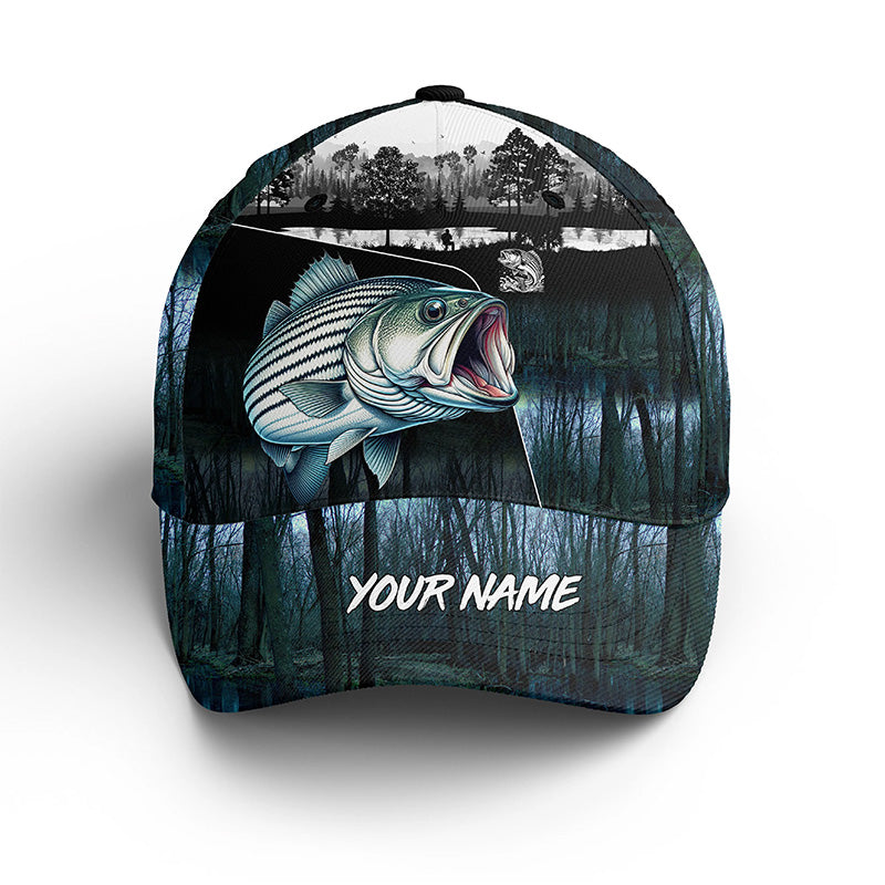 Striped Bass fishing blue camo Custom name fishing hat, striper fishing hat cap for fisherman NQS4975