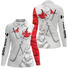Load image into Gallery viewer, Women golf polo shirt custom white golf ball skin Canadian flag patriot golf clubs ladies golf apparel NQS7493