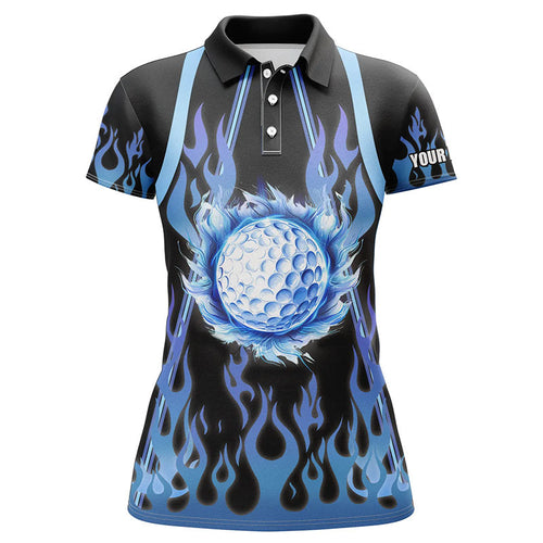 Women golf polo shirts custom black and blue flame golf ball golf outfits for ladies NQS7867