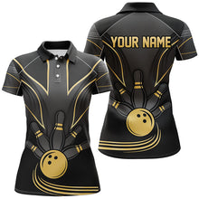 Load image into Gallery viewer, Personalized Women Bowling Polo, Quarter Zip Shirt Black Gold Women Bowlers Custom Team Bowling Jersey NQS8313
