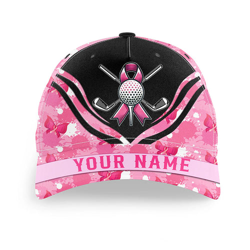 Pink ribbon golf ball clubs Golfer hat custom breast cancer awareness golf hats, gifts for golfers NQS8315