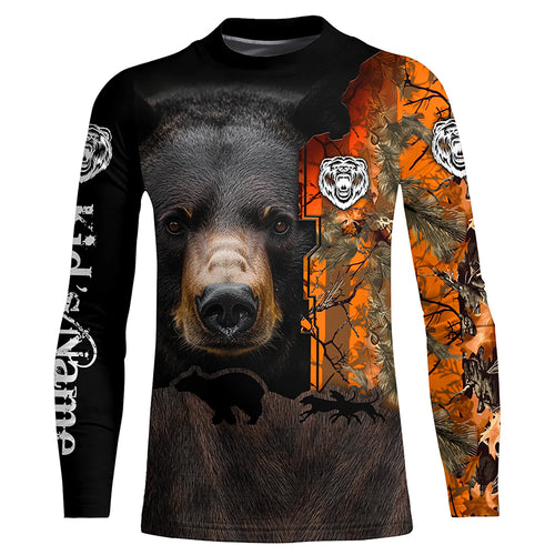 Black bear hunting dog orange camo Custom Name 3D All Over Printed Shirts Personalized hunting apparel NQS4169