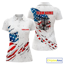 Load image into Gallery viewer, White Grunge American Flag Disc golf polo shirts For Women Custom patriotic Team disc golf outfits NQS10915