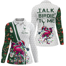 Load image into Gallery viewer, Funny Womens golf polo shirt custom pink flamingo green Christmas golf shirts talk birdie to me NQS8991