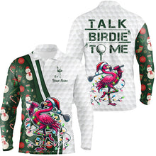 Load image into Gallery viewer, Funny Mens golf polo shirt custom pink flamingo green Christmas golf shirts talk birdie to me NQS8991