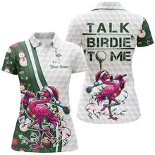 Load image into Gallery viewer, Funny Womens golf polo shirt custom pink flamingo green Christmas golf shirts talk birdie to me NQS8991