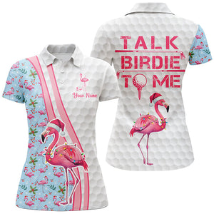 Funny Womens golf polo shirt custom pink flamingo blue Christmas golf shirts talk birdie to me NQS8992