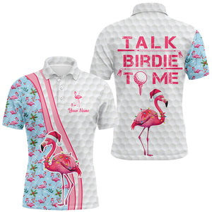 Funny Mens golf polo shirt custom pink flamingo blue Christmas golf shirts talk birdie to me NQS8992