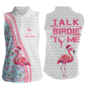 Funny Women sleeveless polo shirts custom pink flamingo blue Christmas golf shirts talk birdie to me NQS8992