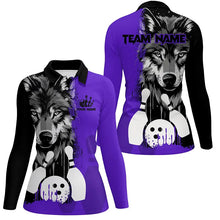 Load image into Gallery viewer, Black and Purple Wolf Bowling Polo, Quarter Zip Shirts For Women Custom Bowling Team League Jerseys NQS8993