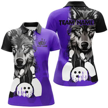 Load image into Gallery viewer, Black and Purple Wolf Bowling Polo, Quarter Zip Shirts For Women Custom Bowling Team League Jerseys NQS8993