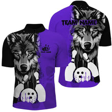 Load image into Gallery viewer, Black and Purple Wolf Bowling Polo, Quarter Zip Shirts For Men Custom Bowling Team League Jerseys NQS8993