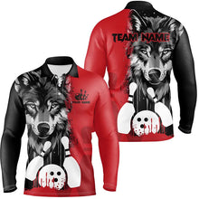 Load image into Gallery viewer, Black and Red Wolf Bowling Polo, Quarter Zip Shirts For Men Custom Bowling Team League Jerseys NQS8994