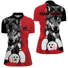 Load image into Gallery viewer, Black and Red Wolf Bowling Polo, Quarter Zip Shirts For Women Custom Bowling Team League Jerseys NQS8994