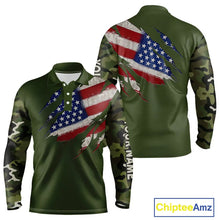 Load image into Gallery viewer, American Flag Green camo Mens Golf polo shirts Custom patriotic golf attire for men NQS11289