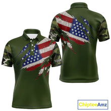 Load image into Gallery viewer, American Flag Green camo Mens Golf polo shirts Custom patriotic golf attire for men NQS11289