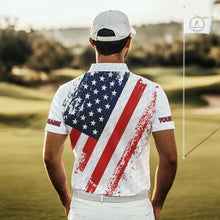 Load image into Gallery viewer, Red, white &amp; blue American Flag Mens Golf polo shirts Custom patriotic golf outfit for men NQS11291
