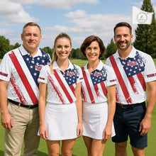 Load image into Gallery viewer, Red, white &amp; blue American Flag Mens Golf polo shirts Custom patriotic golf outfit for men NQS11291