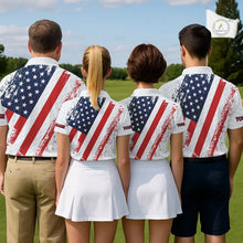 Load image into Gallery viewer, Red, white &amp; blue American Flag Mens Golf polo shirts Custom patriotic golf outfit for men NQS11291