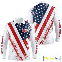 Load image into Gallery viewer, Red, white &amp; blue American Flag Mens Golf polo shirts Custom patriotic golf outfit for men NQS11291