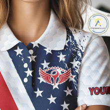 Load image into Gallery viewer, Red, white &amp; blue American Flag Womens Golf polo shirts Custom patriotic golf outfit for ladies NQS11291
