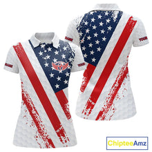 Load image into Gallery viewer, Red, white &amp; blue American Flag Womens Golf polo shirts Custom patriotic golf outfit for ladies NQS11291
