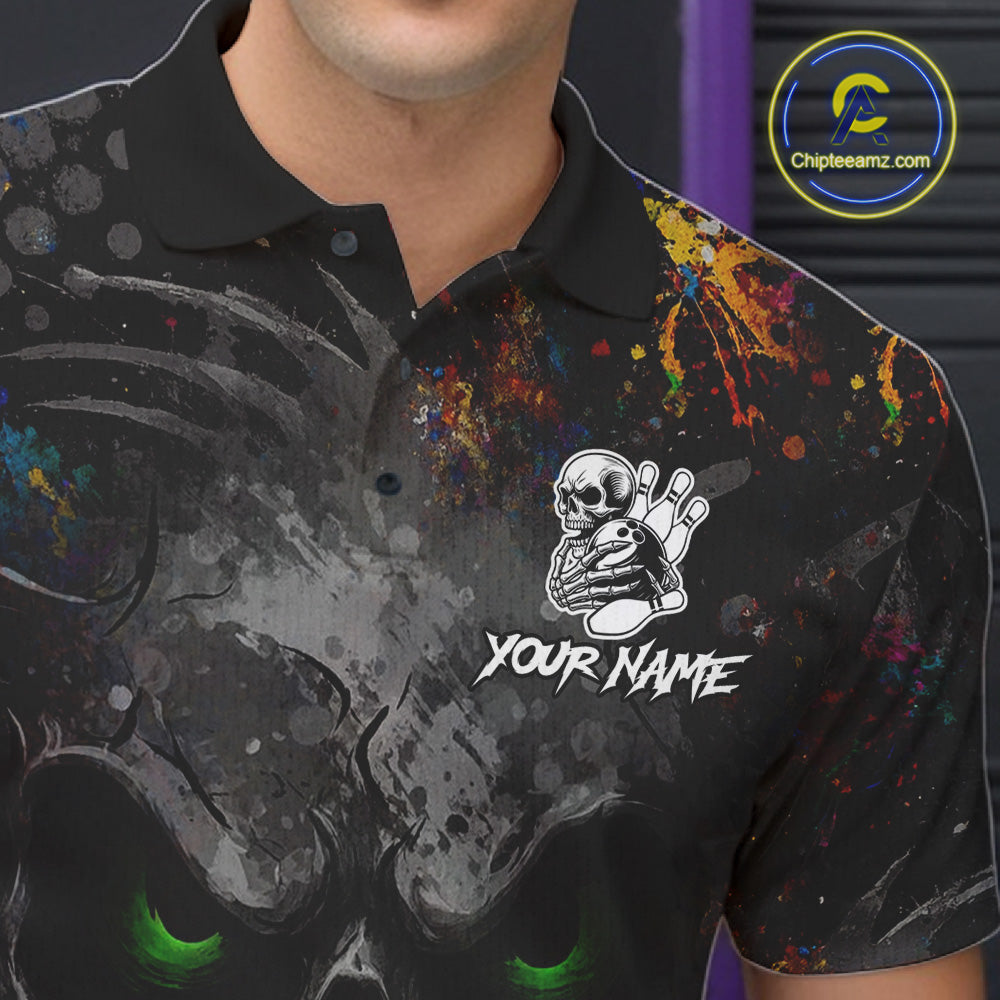 Colorful Skull bowling jerseys Bowling Shirts for Men Custom Bowling Team shirts for bowlers NQS11293