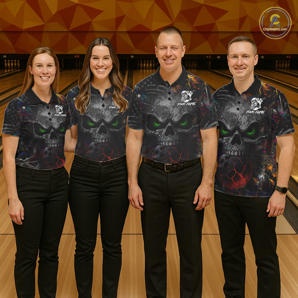 Colorful Skull bowling jerseys Bowling Shirts for Women Custom Bowling Team shirts for bowlers NQS11293