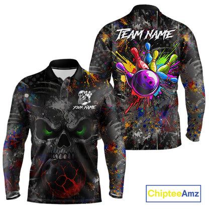 Colorful Skull bowling jerseys Bowling Shirts for Men Custom Bowling Team shirts for bowlers NQS11293