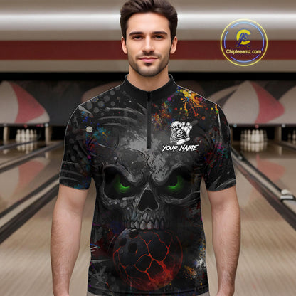 Colorful Skull bowling jerseys Bowling Shirts for Men Custom Bowling Team shirts for bowlers NQS11293