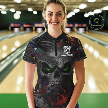 Colorful Skull bowling jerseys Bowling Shirts for Women Custom Bowling Team shirts for bowlers NQS11293