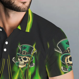 Mens golf polo shirts Green clover skull St Patrick's Day golf shirts custom green fire golf apparel NQS7055