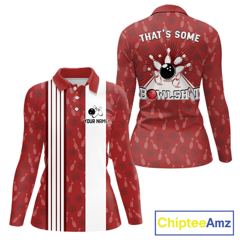 Customized Retro Bowling Team Shirts For Women That's some bowshit Funny Bowling Pattern Jerseys| Red NQS11509