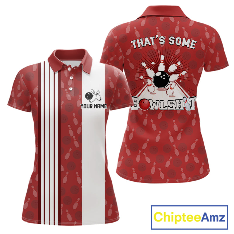 Customized Retro Bowling Team Shirts For Women That's some bowshit Funny Bowling Pattern Jerseys| Red NQS11509