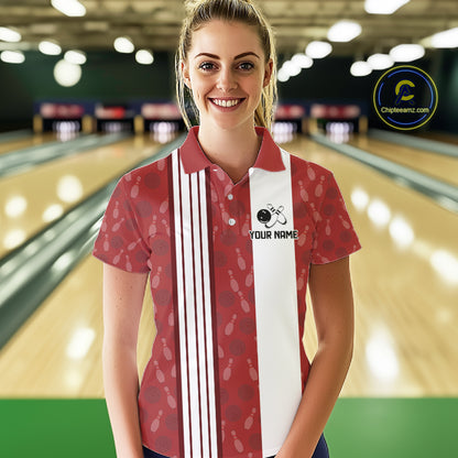 Customized Retro Bowling Team Shirts For Women That's some bowshit Funny Bowling Pattern Jerseys| Red NQS11509