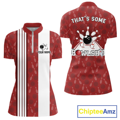 Customized Retro Bowling Team Shirts For Women That's some bowshit Funny Bowling Pattern Jerseys| Red NQS11509