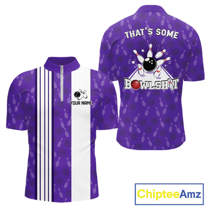 Custom Retro Bowling Team Shirts For Men That's some bowshit Funny Bowling Pattern Jerseys | Purple NQS11510