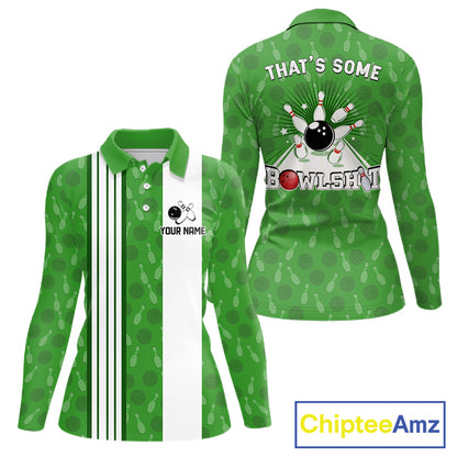 Custom Retro Bowling Team Shirts For Women That's some bowshit Funny Bowling Pattern Jerseys | Green NQS11511