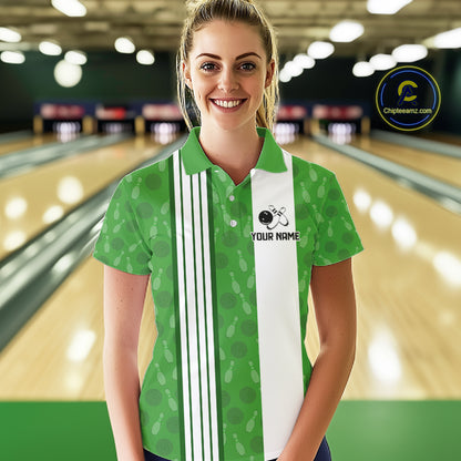 Custom Retro Bowling Team Shirts For Women That's some bowshit Funny Bowling Pattern Jerseys | Green NQS11511