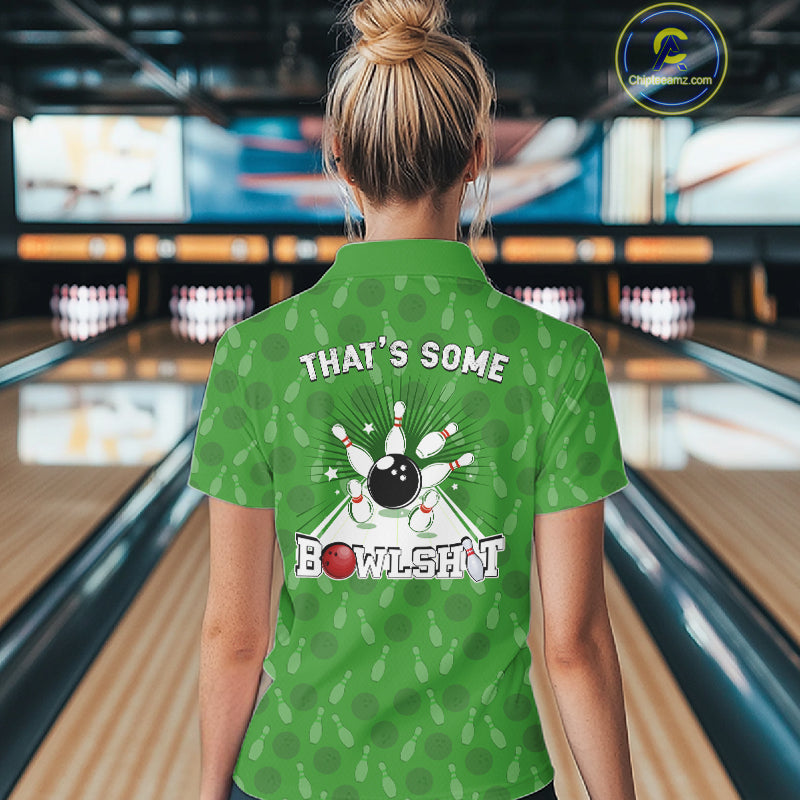 Custom Retro Bowling Team Shirts For Women That's some bowshit Funny Bowling Pattern Jerseys | Green NQS11511