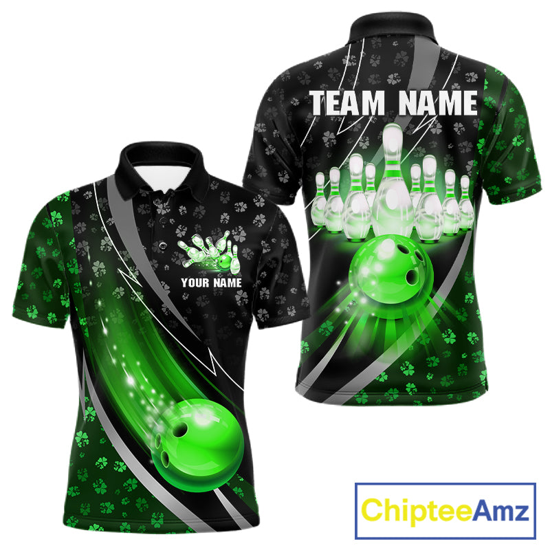 Black and Green Shamrock pattern Bowling Shirts for Men Custom St Patrick Team Bowling jerseys NQS11513