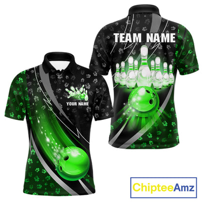 Black and Green Shamrock pattern Bowling Shirts for Men Custom St Patrick Team Bowling jerseys NQS11513