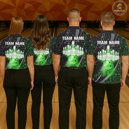 Black and Green Shamrock pattern Bowling Shirts for Men Custom St Patrick Team Bowling jerseys NQS11513