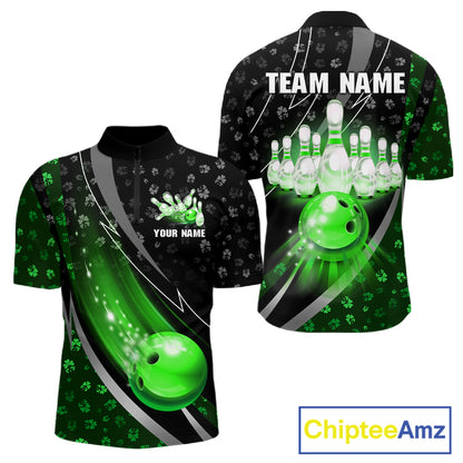 Black and Green Shamrock pattern Bowling Shirts for Men Custom St Patrick Team Bowling jerseys NQS11513