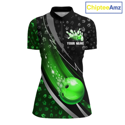 Black and Green Shamrock pattern Bowling Shirts for Women Custom St Patrick Team Bowling jerseys NQS11513