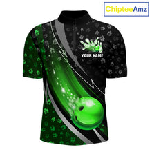 Load image into Gallery viewer, Black and Green Shamrock pattern Bowling Shirts for Men Custom St Patrick Team Bowling jerseys NQS11513