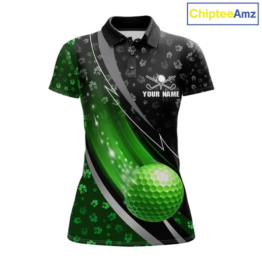 Black & Green Shamrock pattern Golf Polo Shirts For Women Custom St Patrick team women golf clothing NQS11514