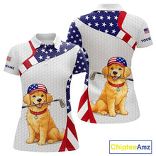 Load image into Gallery viewer, Personalized American flag golden retriever golf polo shirts for Women custom patriotic golf gifts NQS11518